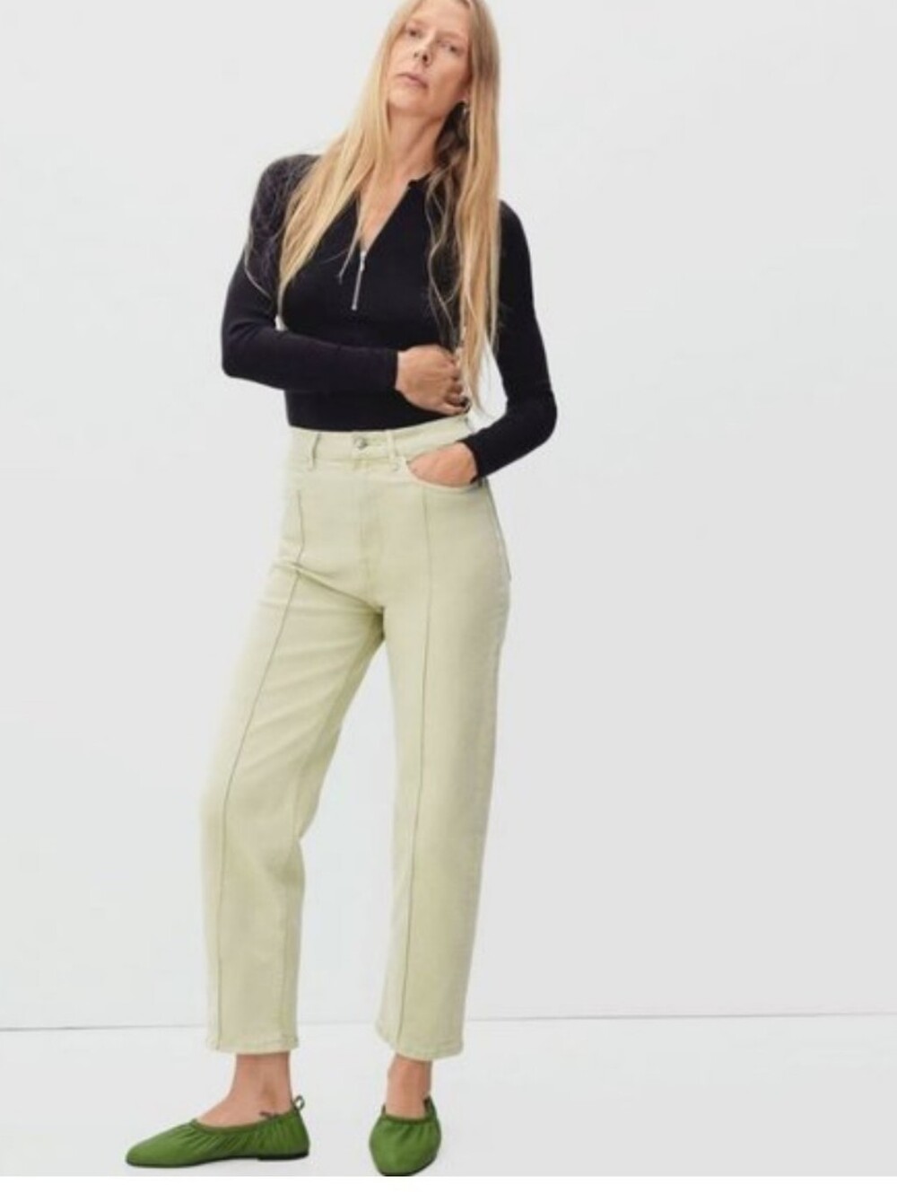Everlane The Way-High Jean in Green Tea Pin Tuck Crease - Size 31